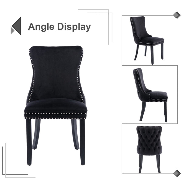 Dining Chairs 2X Velvet Upholstered Tufted Wingback Side With Studs Trim Solid Wood Legs For Kitchen