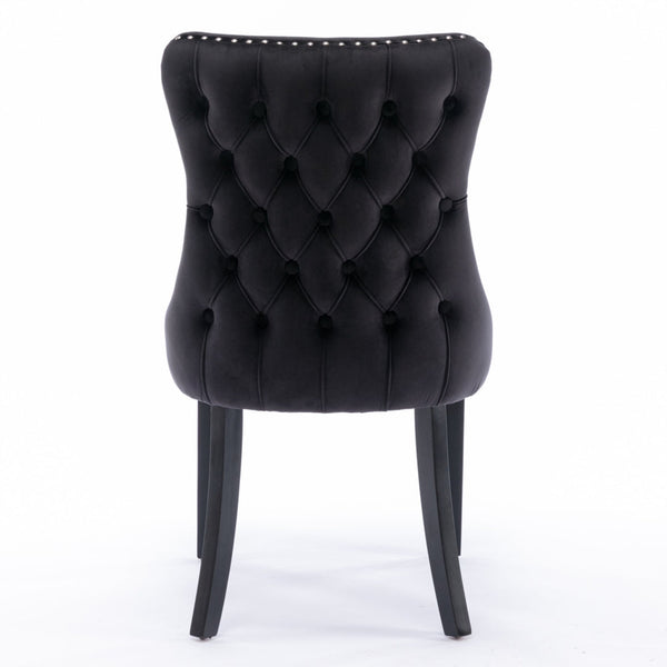 Dining Chairs 2X Velvet Upholstered Tufted Wingback Side With Studs Trim Solid Wood Legs For Kitchen