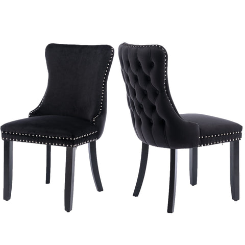 Dining Chairs 2X Velvet Upholstered Tufted Wingback Side With Studs Trim Solid Wood Legs For Kitchen