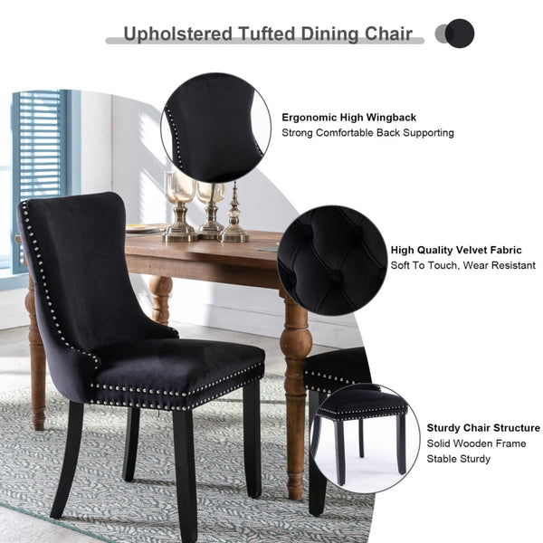 Dining Chairs 2X Velvet Upholstered Tufted Wingback Side With Studs Trim Solid Wood Legs For Kitchen