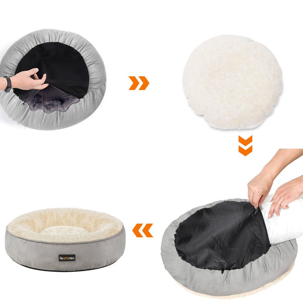 Pet Beds Feandrea 50Cm Dog Sofa Bed Round Shape Fabric Light Grey