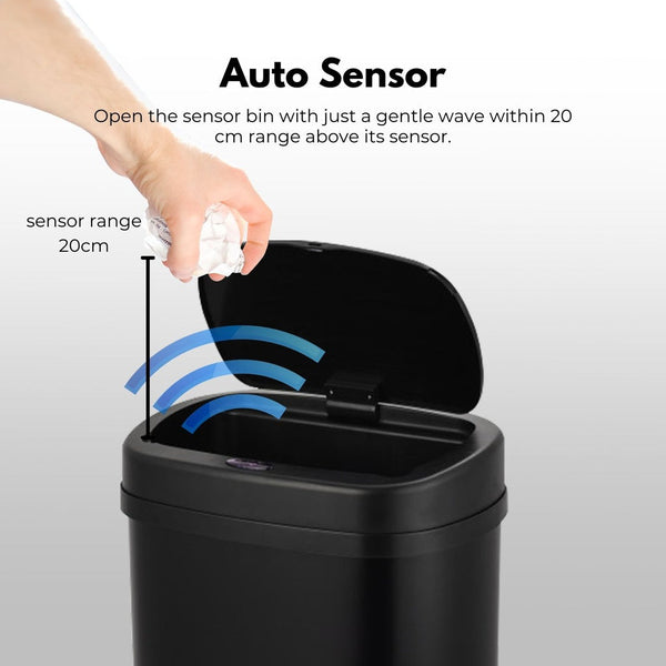 Rubbish Bins Miraklass Sensor Bin 60L Black Oval Mk Sb 101 Jr