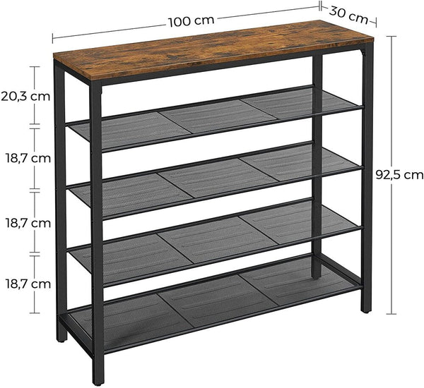 Shoe Racks Vasagle Shoe Rack Storage Organiser With 4 Mesh Shelves Rustic Brown And Black Lbs15bx