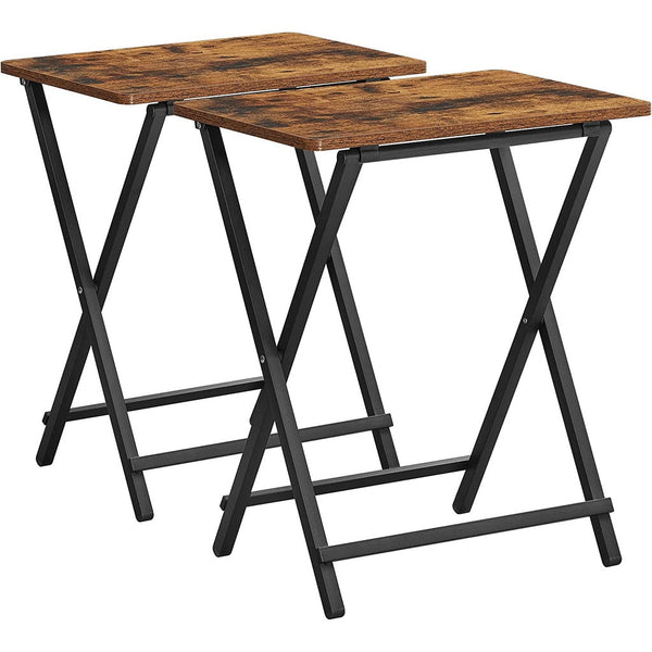 Side Tables Vasagle Tv Tray Set Of 2 Folding Tables Rustic Brown And Black Let251b01