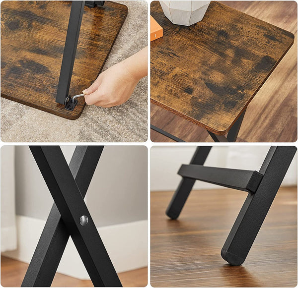 Side Tables Vasagle Tv Tray Set Of 2 Folding Tables Rustic Brown And Black Let251b01