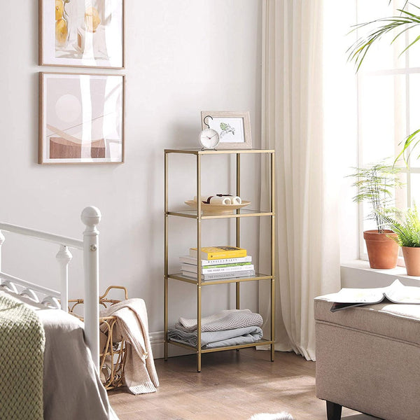 Bookshelves Vasagle Storage Shelf 4 Tier Tempered Glass Gold Lgt029a01