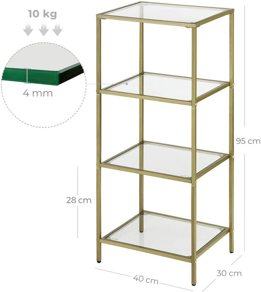 Bookshelves Vasagle Storage Shelf 4 Tier Tempered Glass Gold Lgt029a01