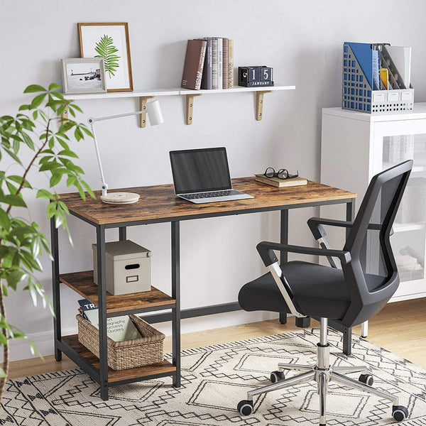 Vasagle Computer Desk With 2 Shelves Rustic Brown And Black Lwd47x