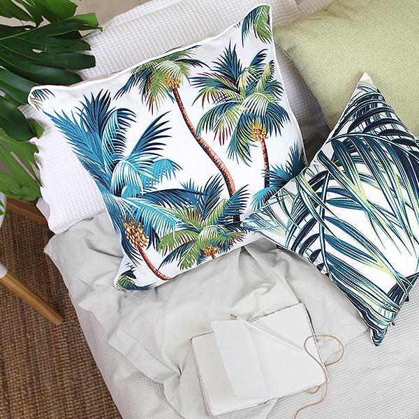 Cushion Covers Cushion Cover With Piping Palm Trees White 60Cm X