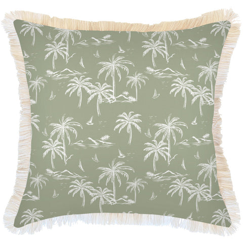 Cushion Covers Cushion Cover Coastal Fringe Natural Postcards Sage 60Cm X Everyday