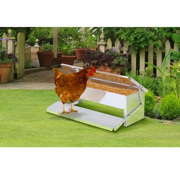 Backyard Poultry Feeders 8L Automatic Chook Chicken Feeder Poultry Treadle Aluminium Metal Coop