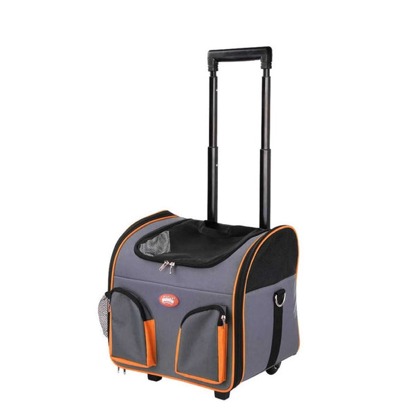 Pet Transport Pet Trolley Dog Cat Puppy Travel Wheeled Cart Portable Foldable Carrier Orange