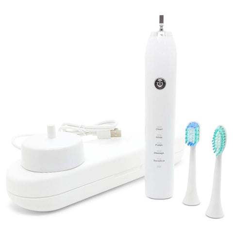 Electric Toothbrushes Sonic Electric Toothbrush White Usb Wireless Charging Smart 5 Modes 2 Heads Case