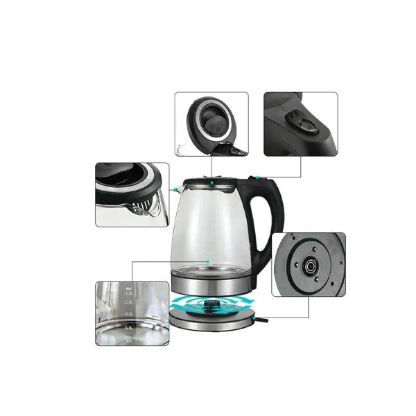 Kettles 1.7L Electric Glass Kettle Led Blue Light 360 Automatic Cordless Water Boiling Jug