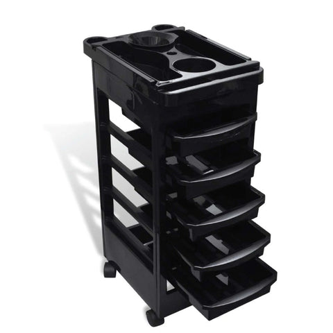 6 Tier Hairdressing Trolley Black 82X49x32cm Salon Colouring Rolling Cart