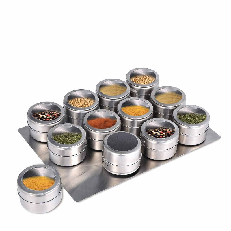 Spice Jars & Racks 12 Magnetic Spice Jar Tins And Steel Plate 150G Seasoning Storage Containers