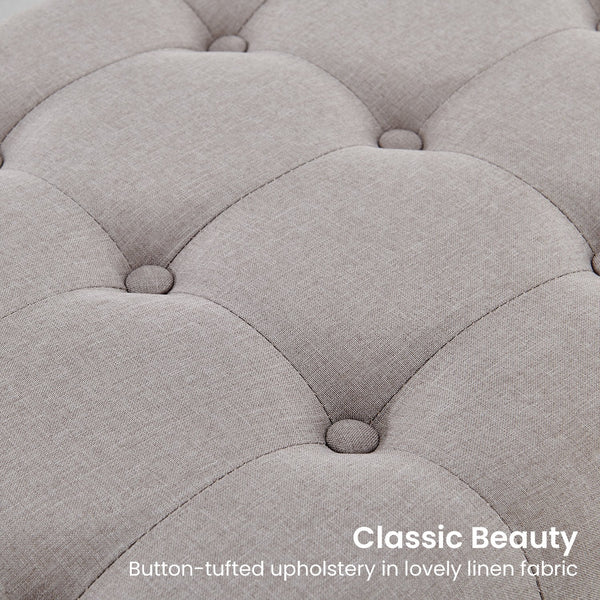 Sarantino Cameron Button-Tufted Upholstered Bench With Metal Legs By Light Grey Linen