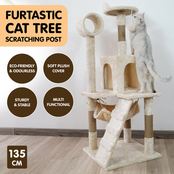 Furtastic 135Cm Cat Tree Scratching Post - Beige