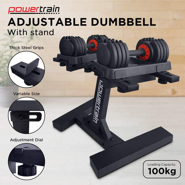 Powertrain Gen2 Pro Adjustable Dumbbell Set - X 25Kg (50Kg) Home Gym Weights With Stand