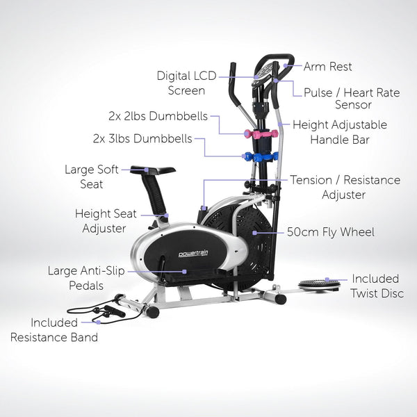 Powertrain 6-In-1 Elliptical Cross Trainer Bike With Weights And Twist Disc