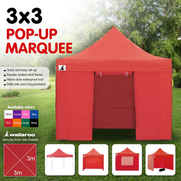 Marquees Wallaroo Gazebo Tent Marquee 3X3 Popup Outdoor Red