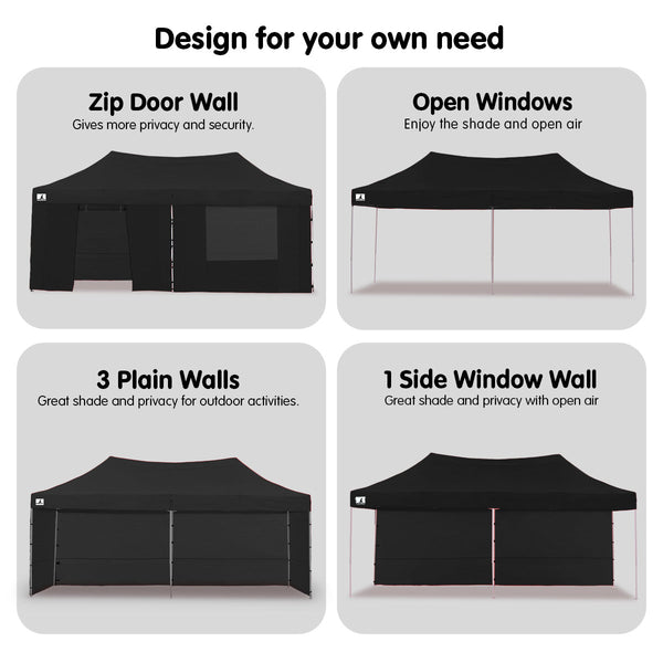 Marquees Wallaroo Gazebo Tent Marquee 3X6m Popup Outdoor Black