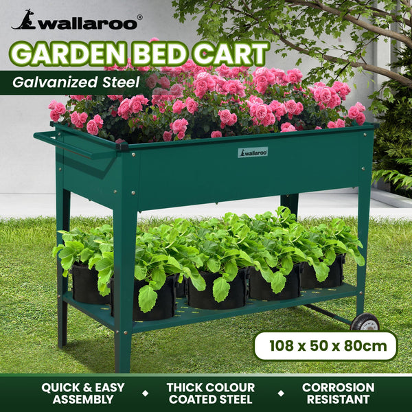 Wallaroo Garden Bed Cart Raised Planter Box 108.5 X 50.5 80Cm Galvanized Steel - Green