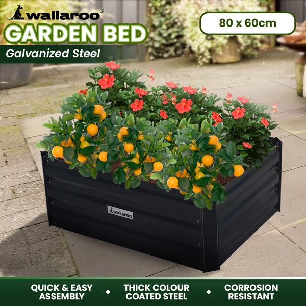 Wallaroo Garden Bed 80 X 60 30Cm Galvanized Steel - Black