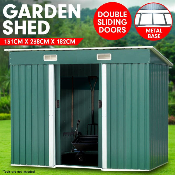 Sheds Summerhouses Carports Wallaroo 4Ft X 8Ft Garden Shed With Base Flat Roof Outdoor Storage Green