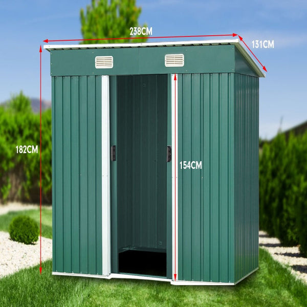 Sheds Summerhouses Carports Wallaroo 4Ft X 8Ft Garden Shed With Base Flat Roof Outdoor Storage Green