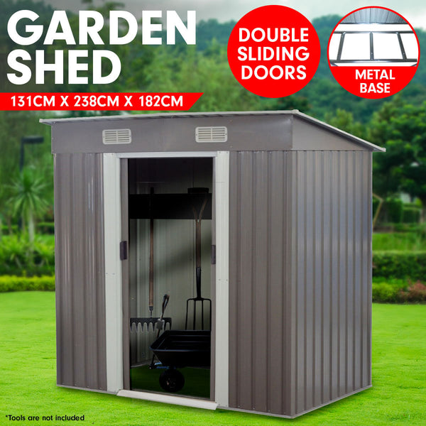 Sheds Summerhouses Carports Wallaroo 4Ft X 8Ft Garden Shed With Base Flat Roof Outdoor Storage Grey