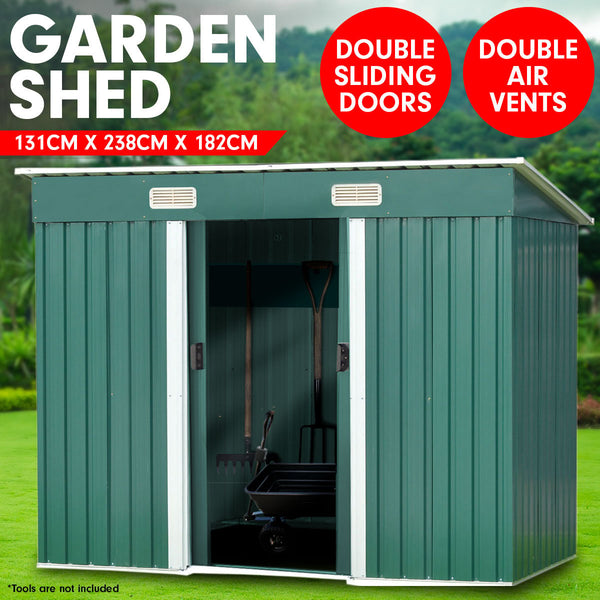 Sheds Summerhouses Carports Wallaroo 4Ft X 8Ft Garden Shed Flat Roof Outdoor Storage Green