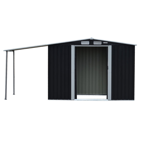 Sheds Summerhouses Carports Wallaroo 4X8ft Zinc Steel Garden Shed With Open Storage Black