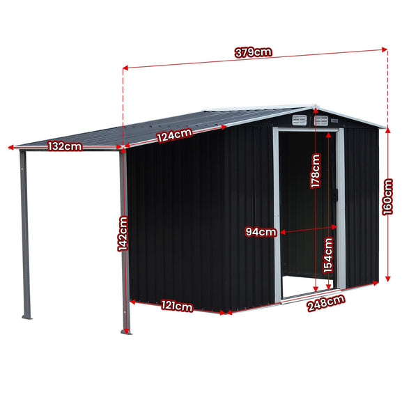 Sheds Summerhouses Carports Wallaroo 4X8ft Zinc Steel Garden Shed With Open Storage Black