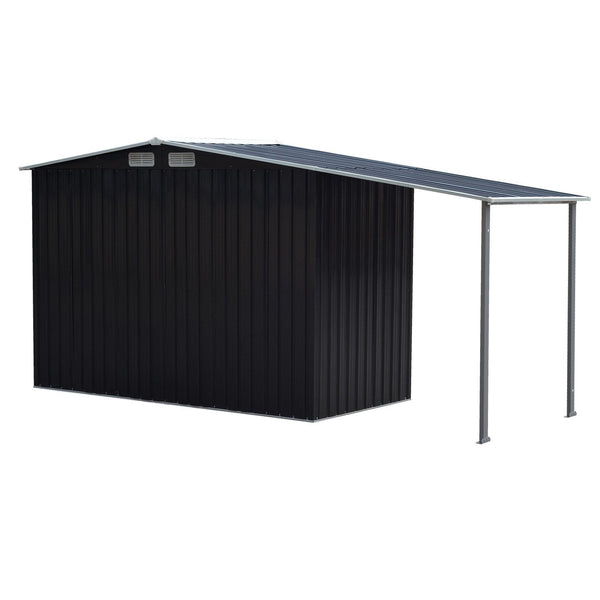 Sheds Summerhouses Carports Wallaroo 4X8ft Zinc Steel Garden Shed With Open Storage Black