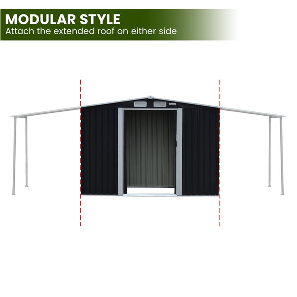 Sheds Summerhouses Carports Wallaroo 4X8ft Zinc Steel Garden Shed With Open Storage Black