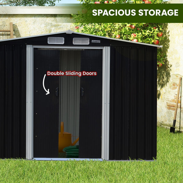 Sheds Summerhouses Carports Wallaroo 4X8ft Zinc Steel Garden Shed With Open Storage Black