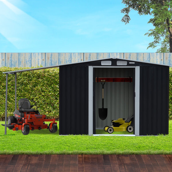 Sheds Summerhouses Carports Wallaroo 4X8ft Zinc Steel Garden Shed With Open Storage Black