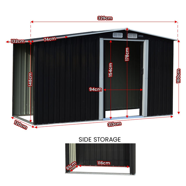 Sheds Summerhouses Carports Wallaroo Garden Shed With Semi Close Storage 4*8Ft Black