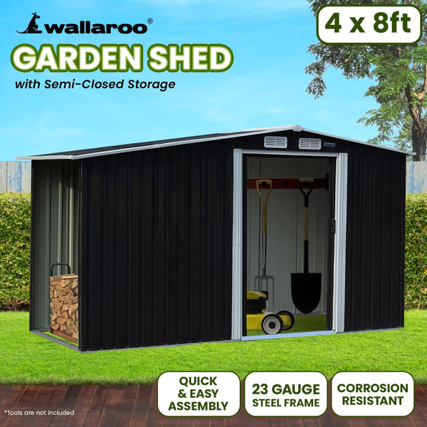 Sheds Summerhouses Carports Wallaroo Garden Shed With Semi Close Storage 4*8Ft Black