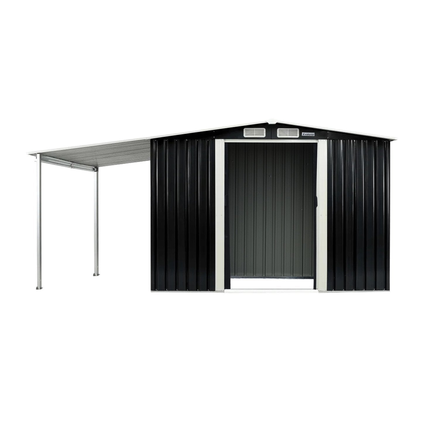 Sheds Summerhouses Carports Wallaroo 6X8ft Zinc Steel Garden Shed With Open Storage Black