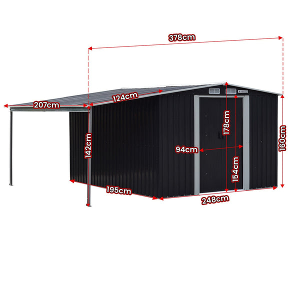 Sheds Summerhouses Carports Wallaroo 6X8ft Zinc Steel Garden Shed With Open Storage Black