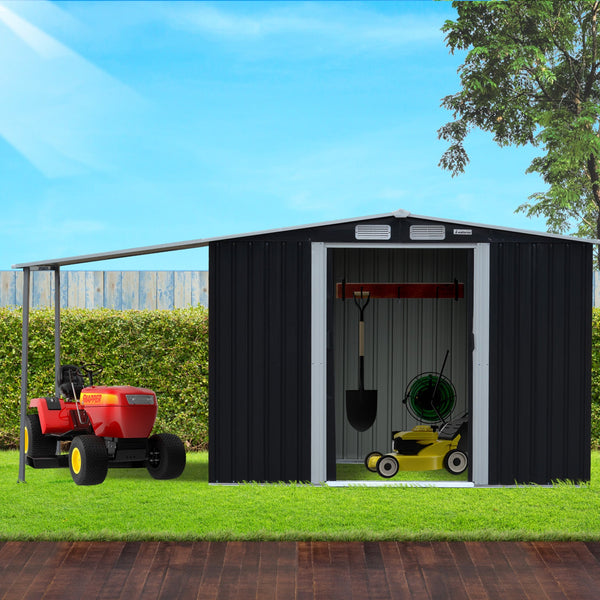 Sheds Summerhouses Carports Wallaroo 6X8ft Zinc Steel Garden Shed With Open Storage Black