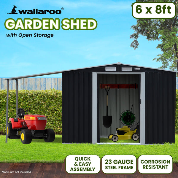 Sheds Summerhouses Carports Wallaroo 6X8ft Zinc Steel Garden Shed With Open Storage Black