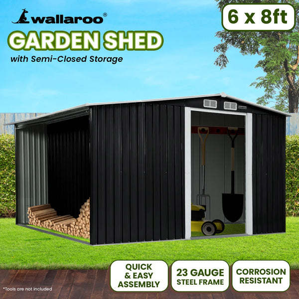 Sheds Summerhouses Carports Wallaroo Garden Shed With Semi Close Storage 6*8Ft Black