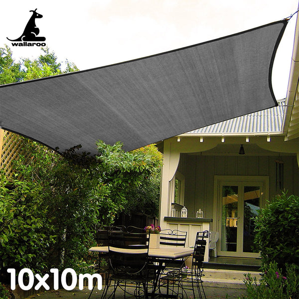 Shade Sails Wallaroo Outdoor Sun Shade Sail Canopy Grey Square 10 X 10M