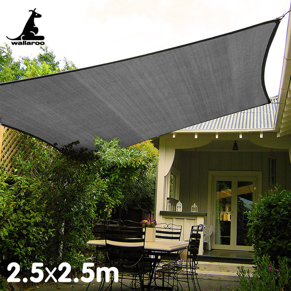 Shade Sails Wallaroo Outdoor Sun Shade Sail Canopy Grey Square 2.5 X 2.5M