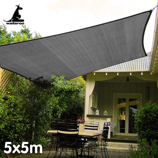 Shade Sails Wallaroo Outdoor Sun Shade Sail Canopy Grey Square 5 X 5M