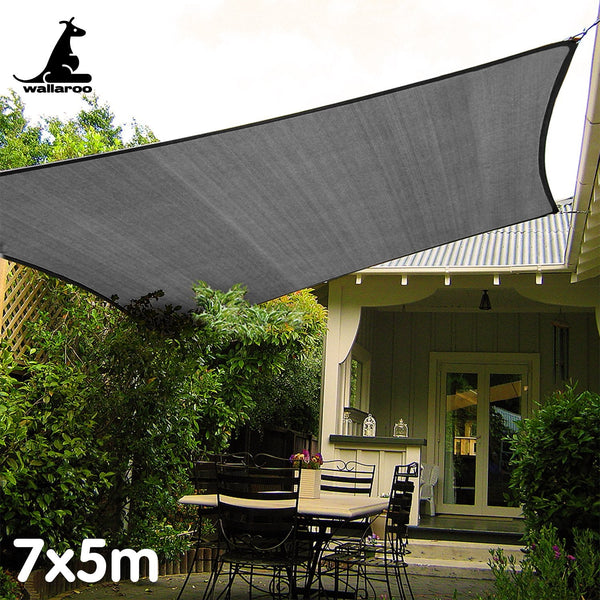 Shade Sails Wallaroo Outdoor Sun Shade Sail Canopy Grey Rectangle 7 X 5M