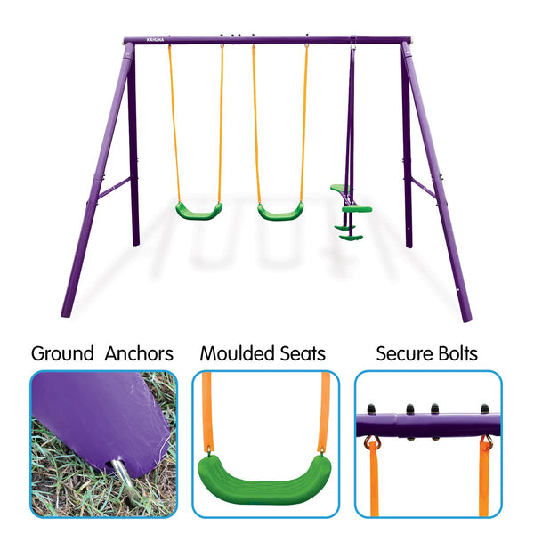 Outdoor Swings Kahuna Kids 4 Seater Swing Set Purple Green